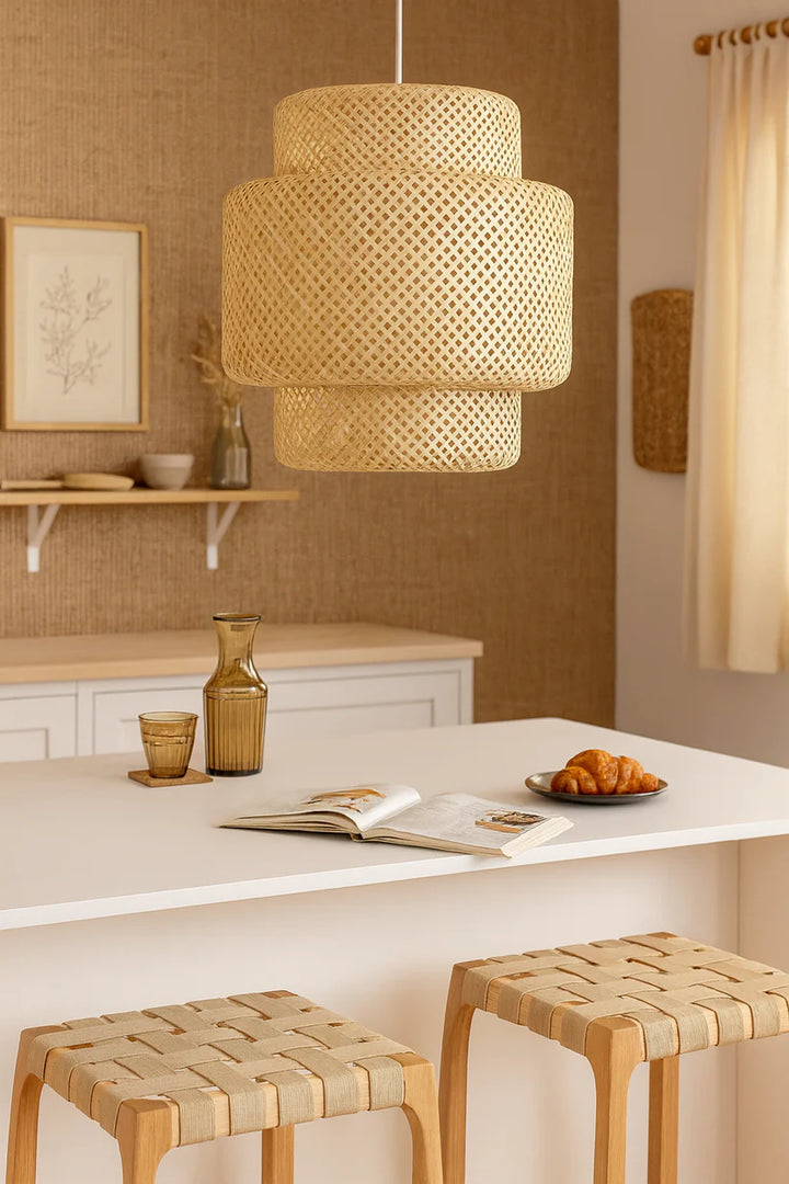 Bamboo Ceiling Light for Bedroom | Rattan Flush Mount Lamp - Aurora