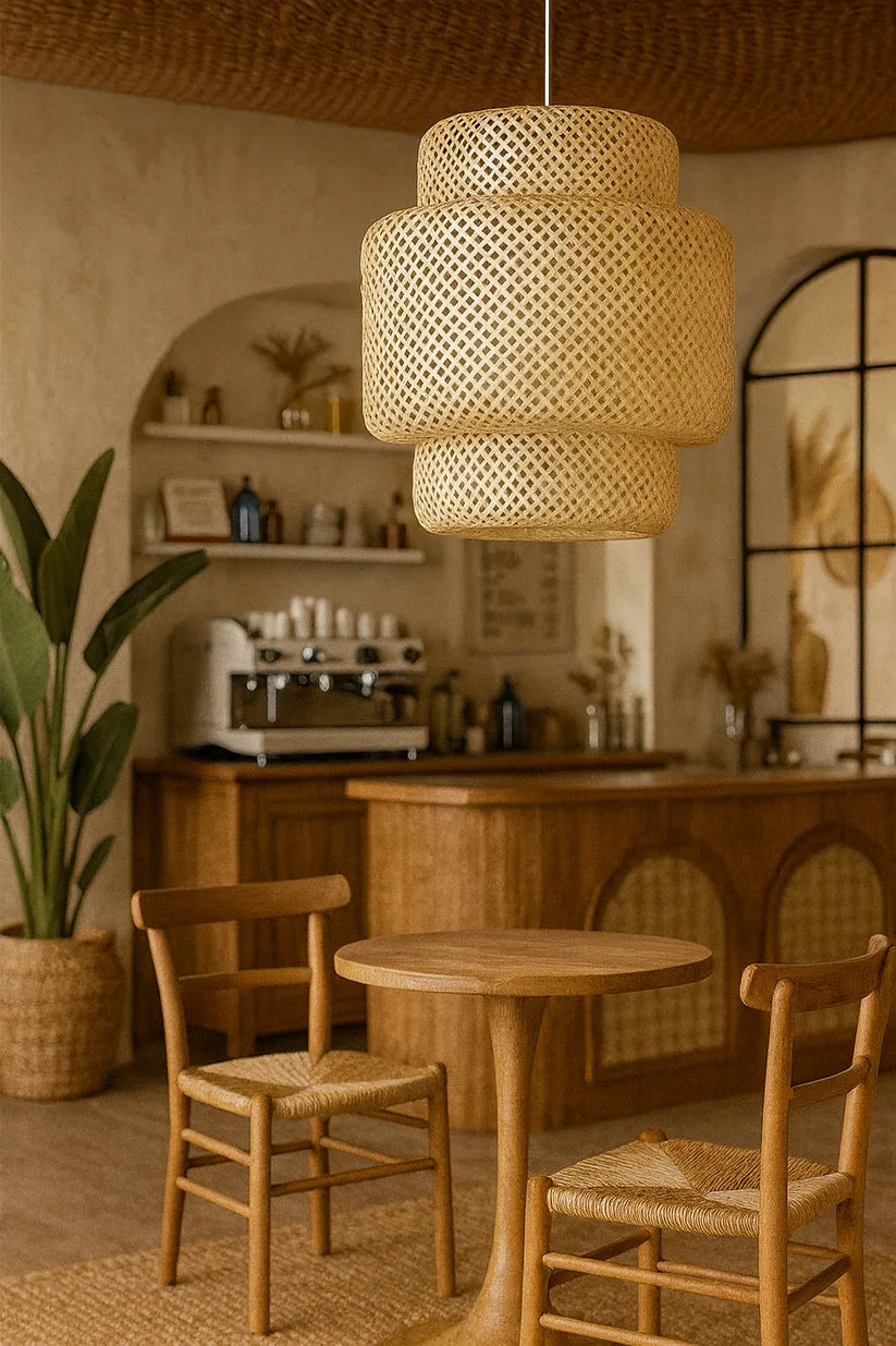 Bamboo Ceiling Light for Bedroom | Rattan Flush Mount Lamp - Aurora