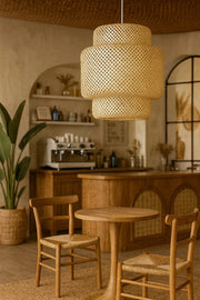 Bamboo Ceiling Light for Bedroom | Rattan Flush Mount Lamp - Aurora