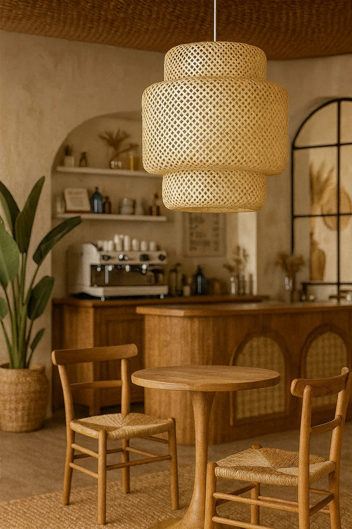 Bamboo Ceiling Light for Bedroom | Rattan Flush Mount Lamp - Aurora