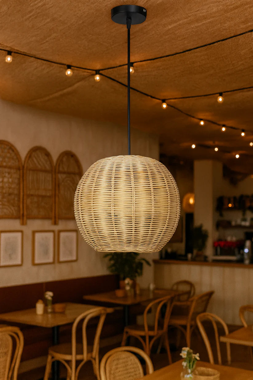 Bamboo Ceiling Light for Dining Room | Rattan Flush Mount Lamp - Avril