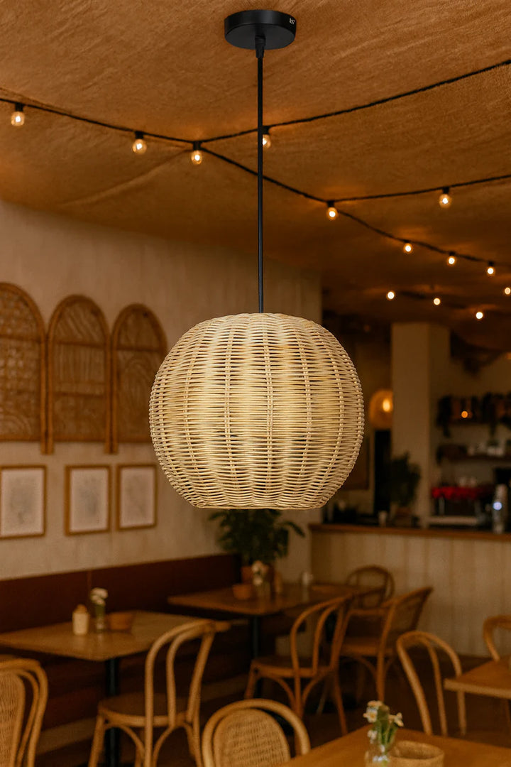 Bamboo Ceiling Light for Dining Room | Rattan Flush Mount Lamp - Avril