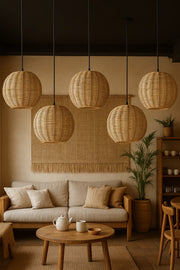 Bamboo Ceiling Light for Dining Room | Rattan Flush Mount Lamp - Avril