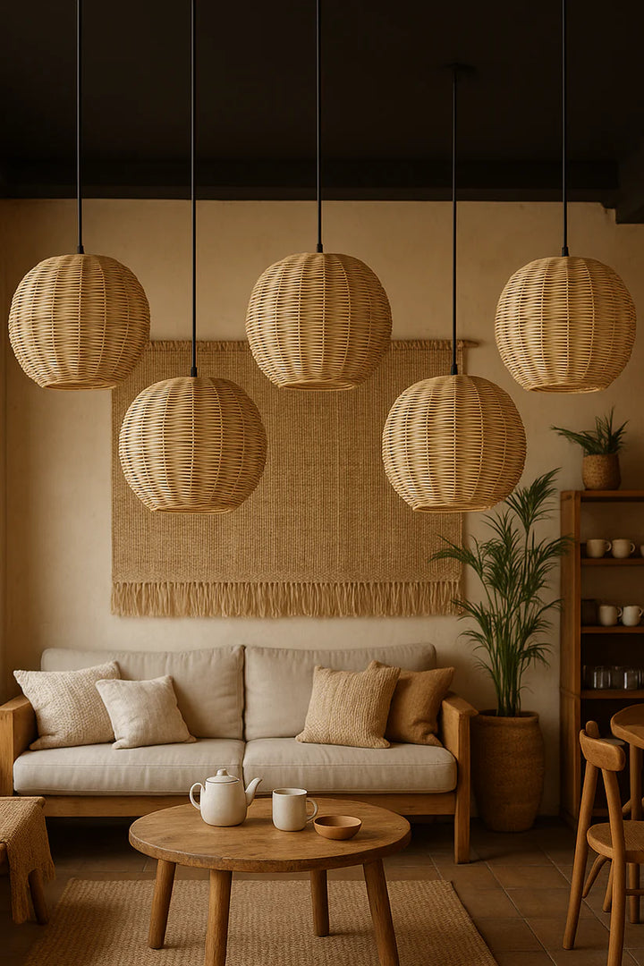 Bamboo Ceiling Light for Dining Room | Rattan Flush Mount Lamp - Avril