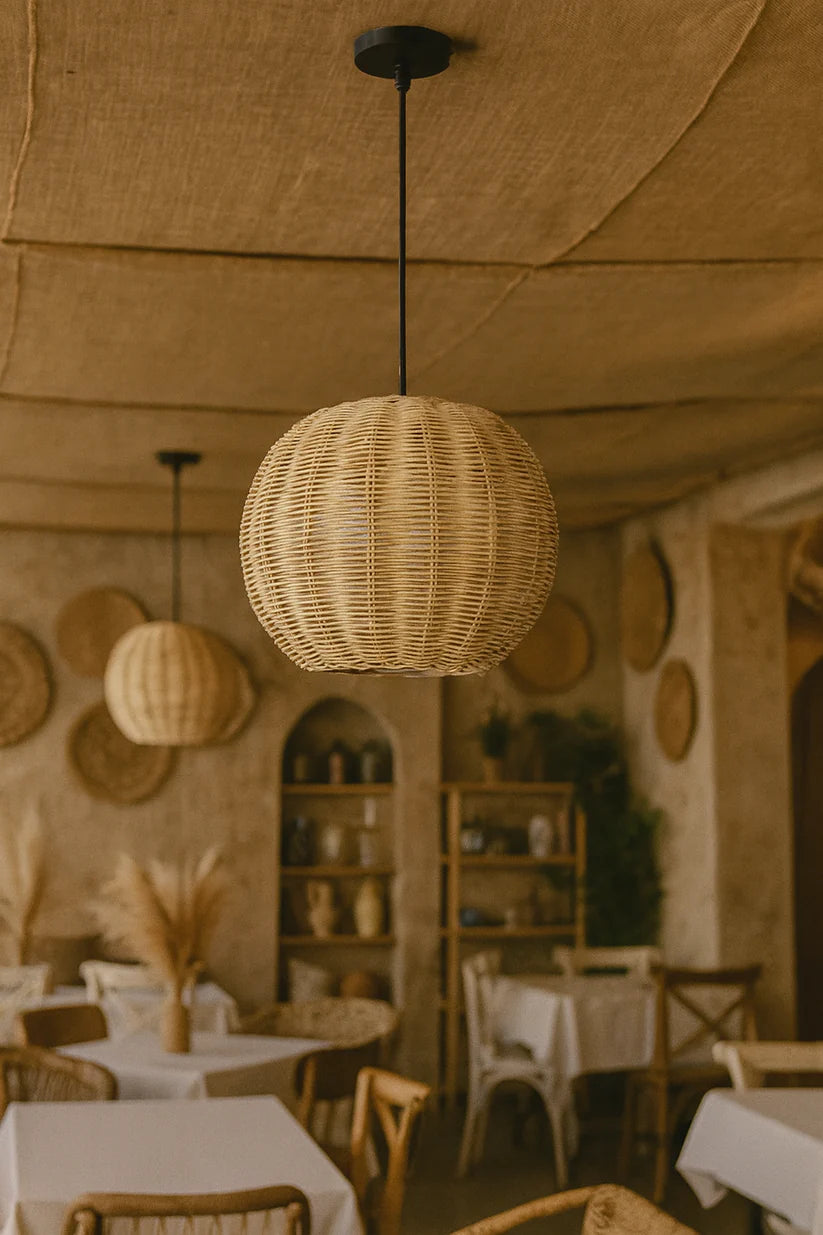 Bamboo Ceiling Light for Dining Room | Rattan Flush Mount Lamp - Avril