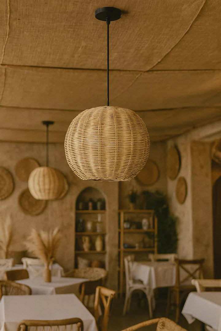 Bamboo Ceiling Light for Dining Room | Rattan Flush Mount Lamp - Avril