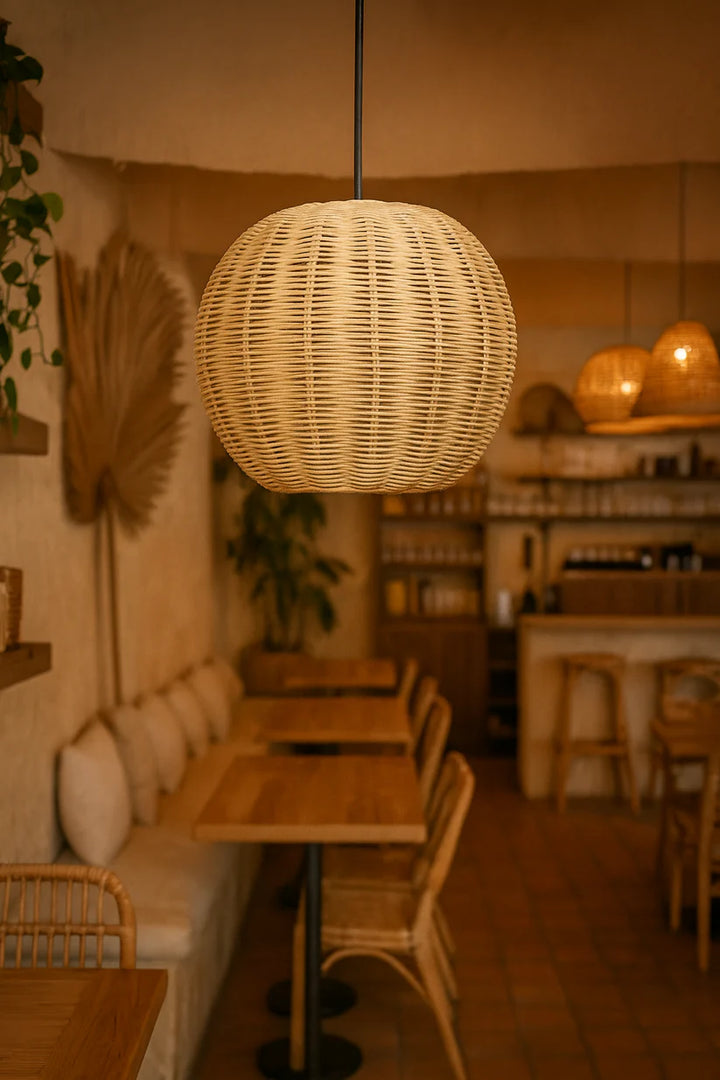 Bamboo Ceiling Light for Dining Room | Rattan Flush Mount Lamp - Avril