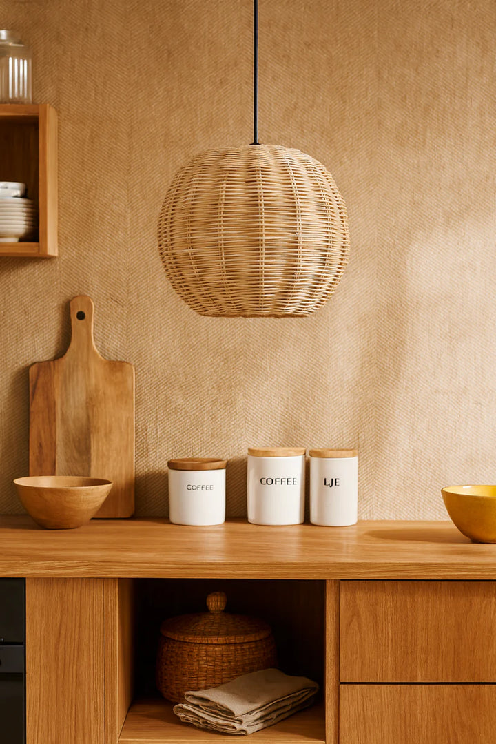 Bamboo Ceiling Light for Dining Room | Rattan Flush Mount Lamp - Avril