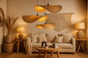 Bohemian Rattan Pendant Light Fixture with Natural Bamboo Finish