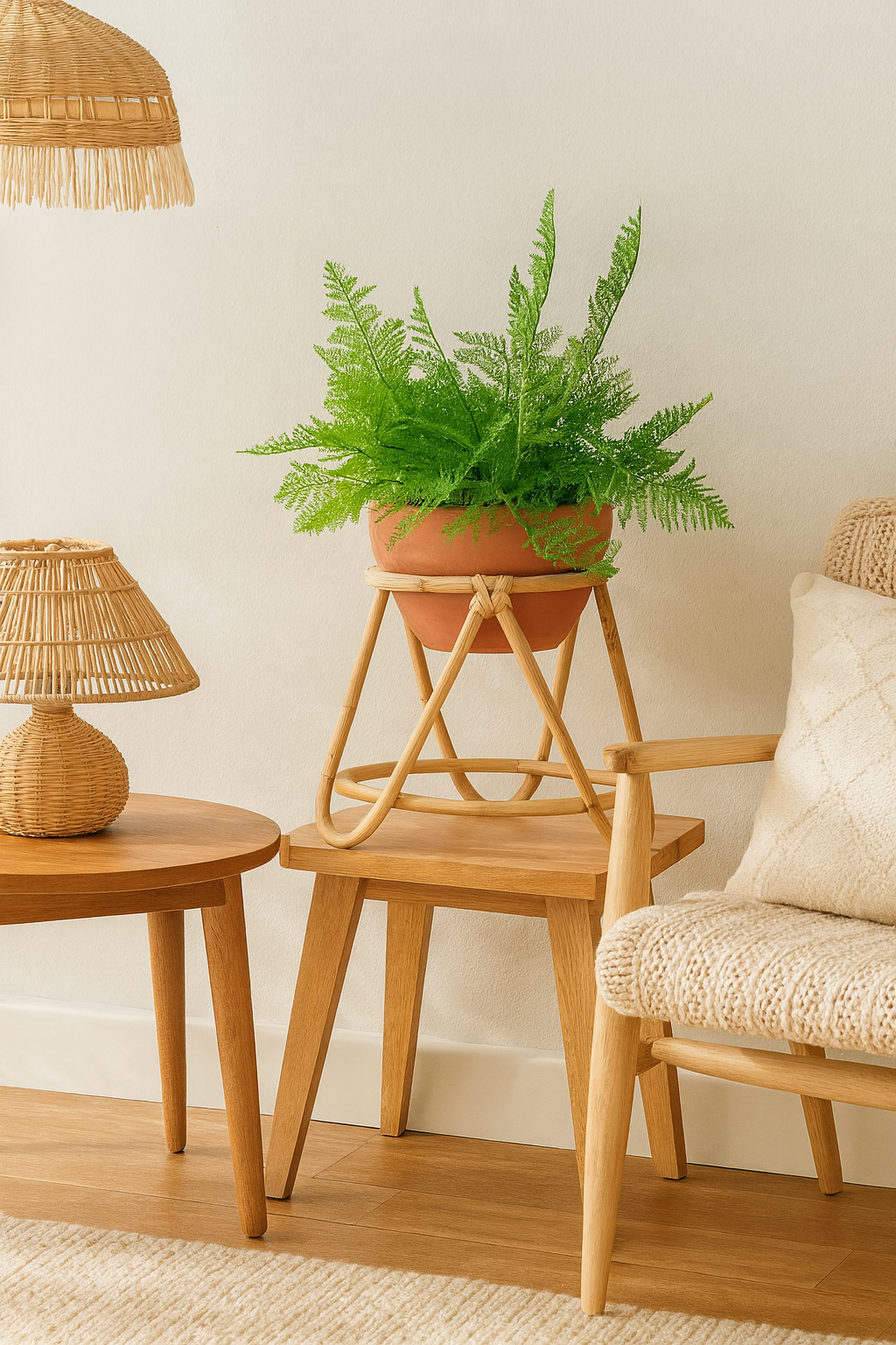 Handcrafted Rattan Planter Stand with Ceramic Pot – Boho & Cozy Home Décor - HEVERY by Luxury Rattan Handicrafts 