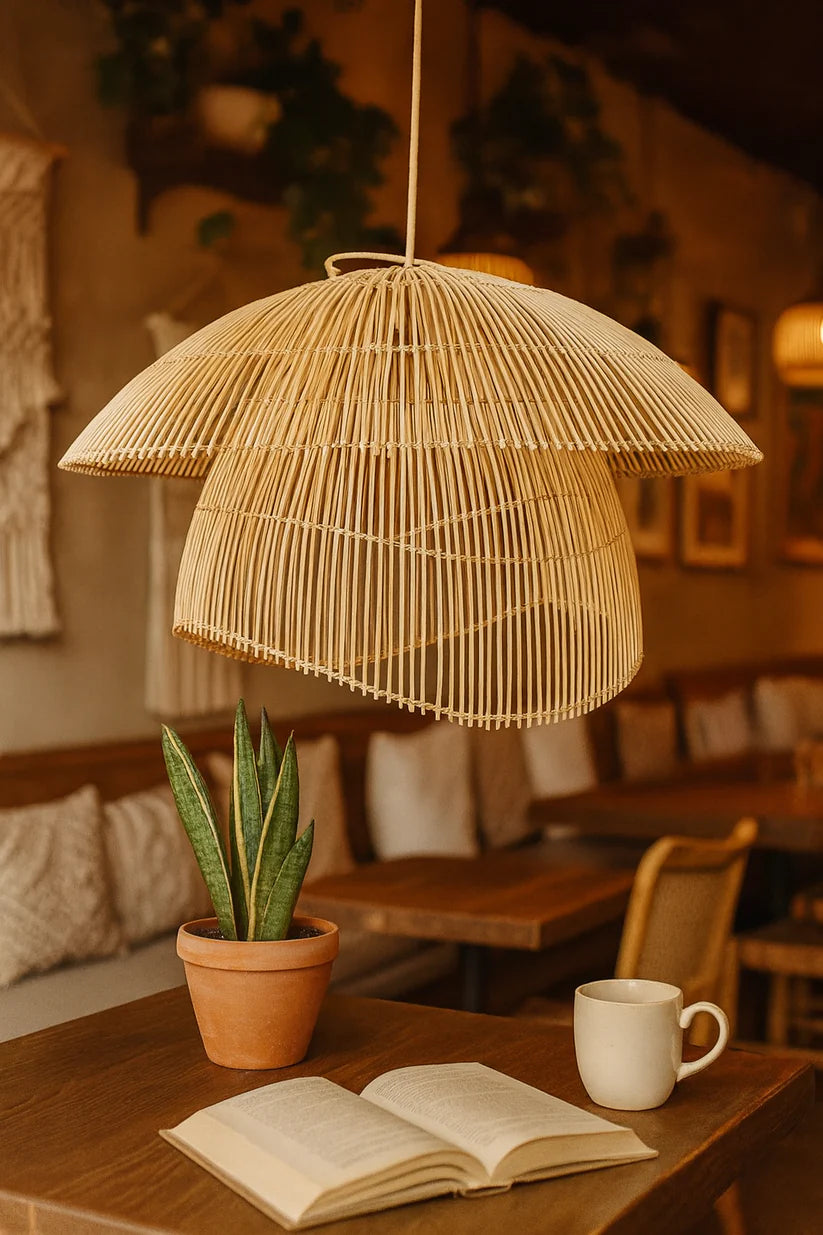 Bamboo Hanging Light for Staircase | Rattan Pendant Lamp - Verre
