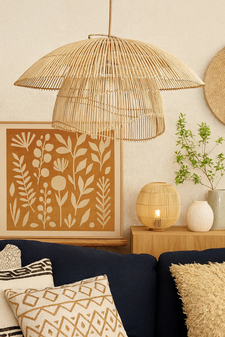 Bamboo Hanging Light for Staircase | Rattan Pendant Lamp - Verre