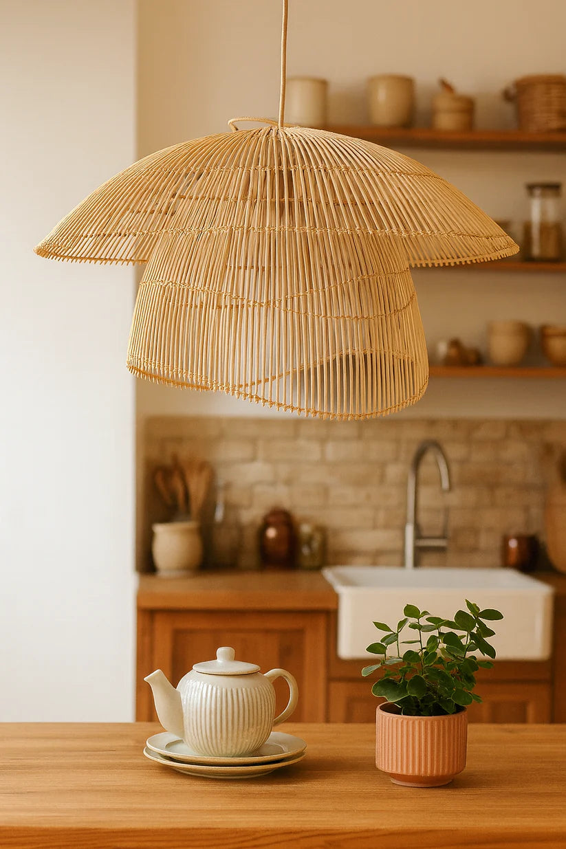 Bamboo Hanging Light for Staircase | Rattan Pendant Lamp - Verre