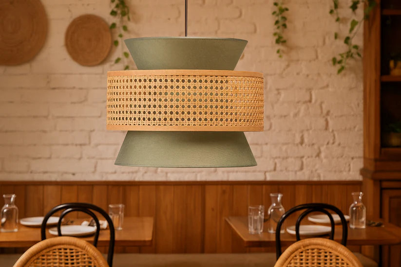 Bamboo Ceiling Light for Living Room | Rattan Flush Mount Lamp - Amelia