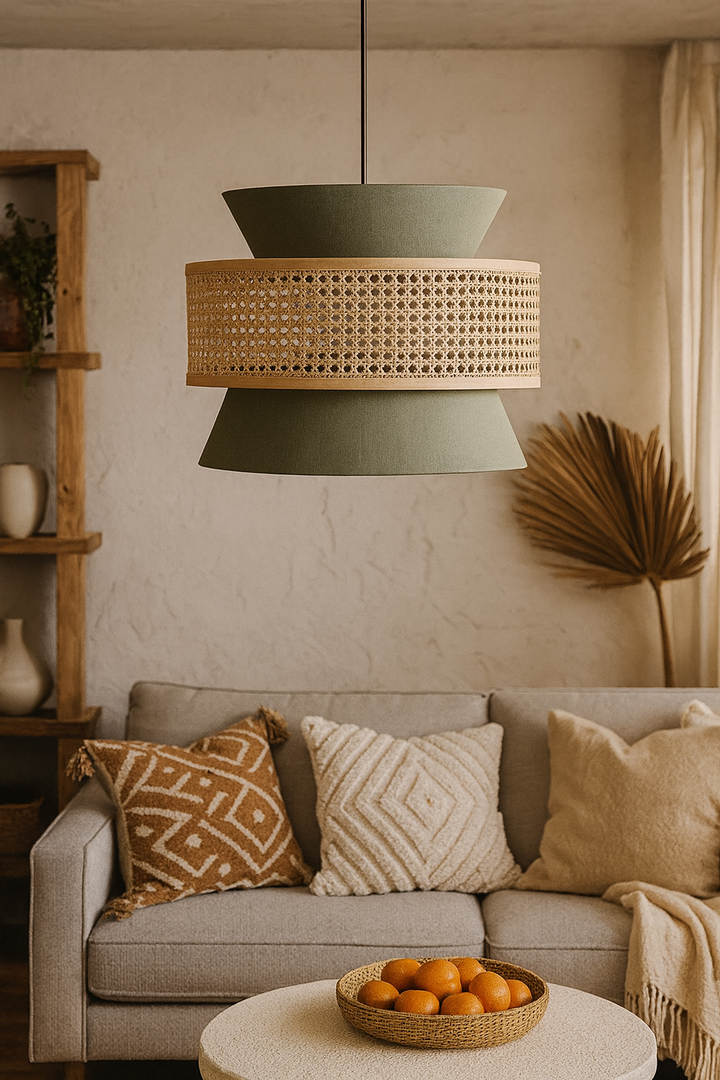 Bamboo Ceiling Light for Living Room | Rattan Flush Mount Lamp - Amelia