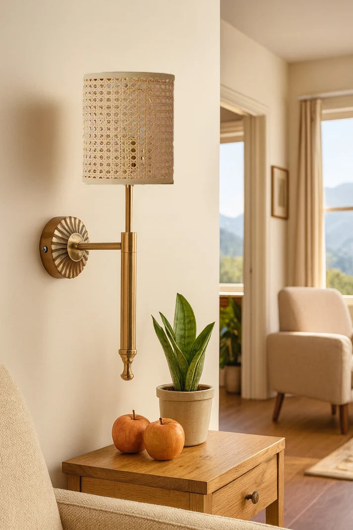 Rattan Wall Light for Hallway | Bamboo Wall Sconce - Wardenshire