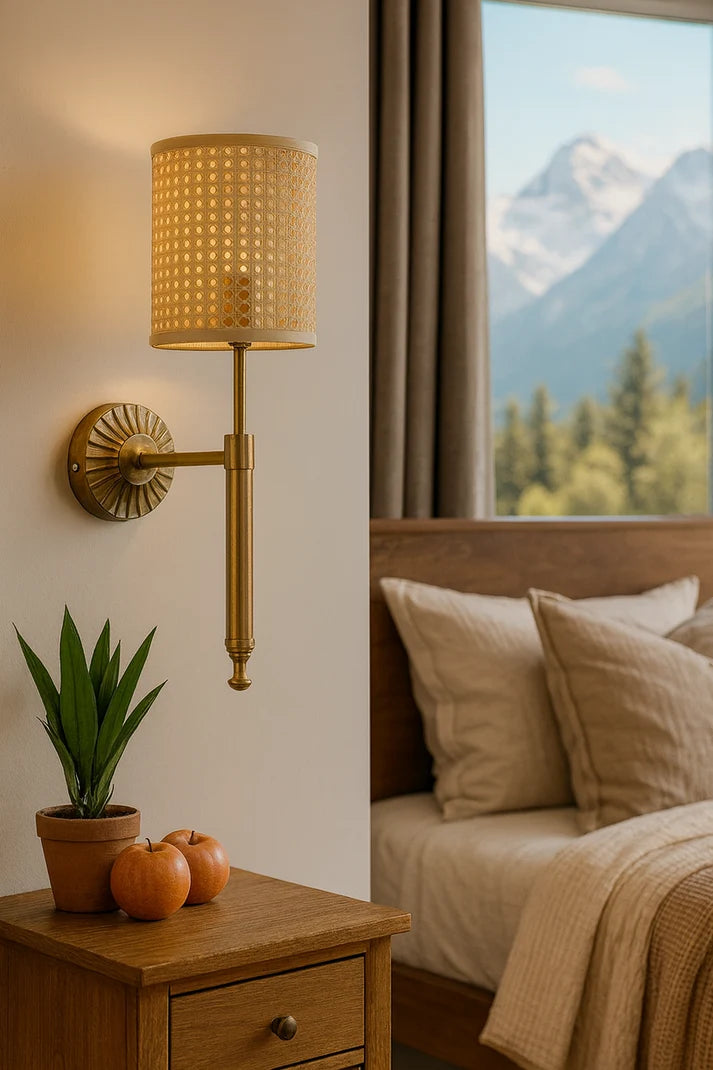 Rattan Wall Light for Hallway | Bamboo Wall Sconce - Wardenshire