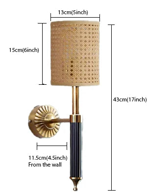 Rattan Wall Light for Study Room | Cane Wall Sconce - Zephander