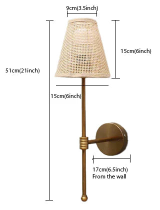 Cane Wall Sconce for Study Room | Rattan Wall Light - Kensley