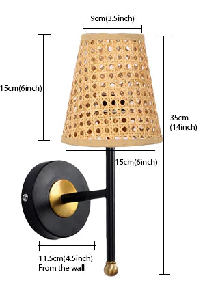 Cane Wall Sconce for Bedroom | Rattan Wall Light - Grant