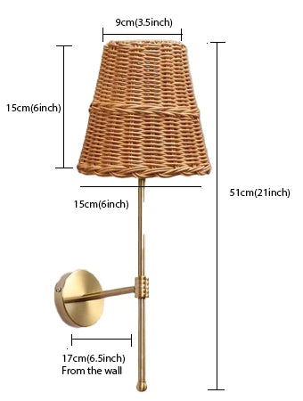 Rattan Wall Lamp for Living Room | Wicker Wall Sconce - Ulwinton