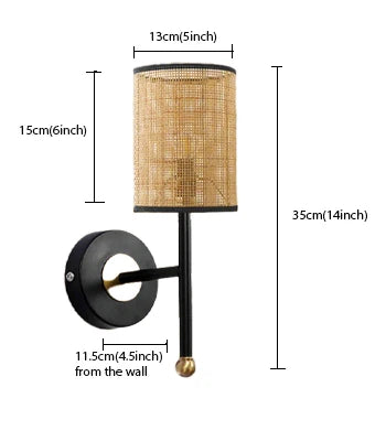 Rattan Wall Lamp for Bedroom | Cane Wall Sconce - Marlow