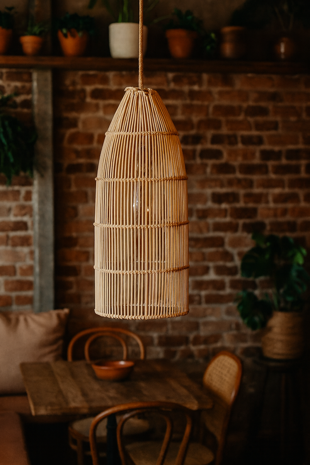 Bamboo Hanging Light for Hallway | Rattan Pendant Lamp - Brice