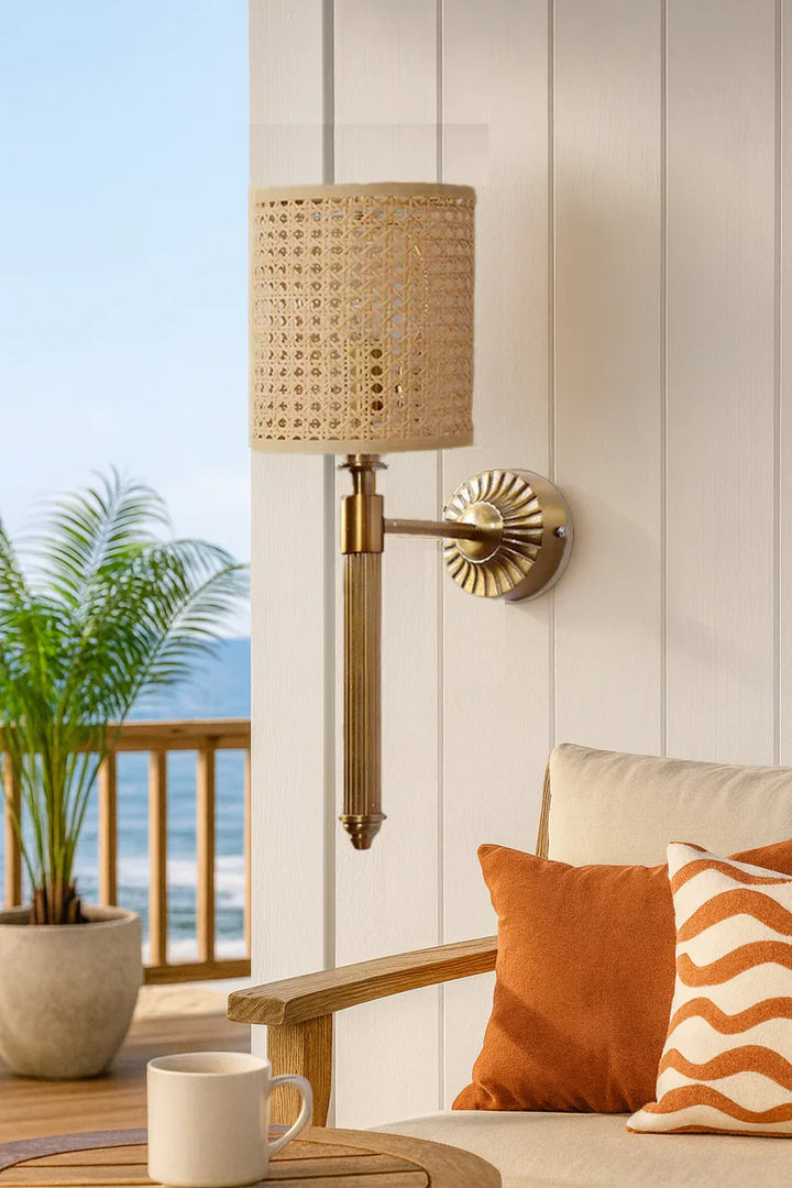 Cane Wall Lamp for Living Room | Rattan Wall Sconce - Corwin