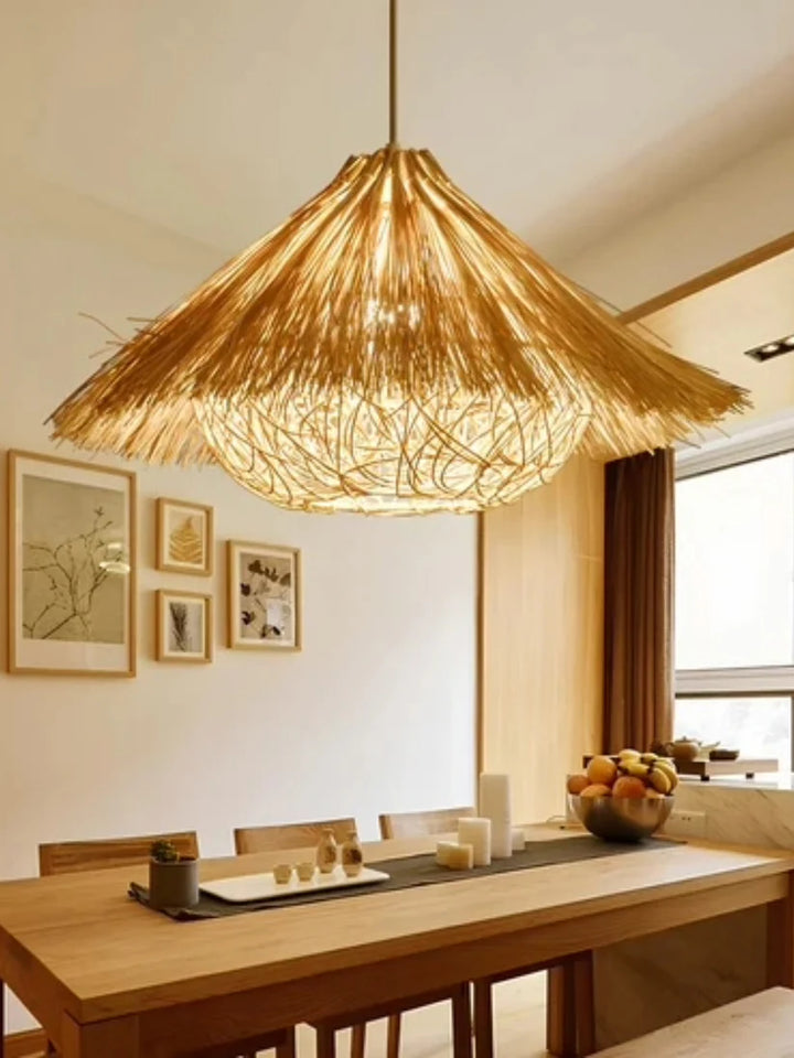 Bamboo Hanging Light for Dining Room | Rattan Pendant Lamp - Umber