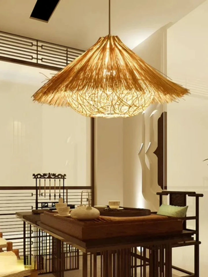 Bamboo Hanging Light for Dining Room | Rattan Pendant Lamp - Umber