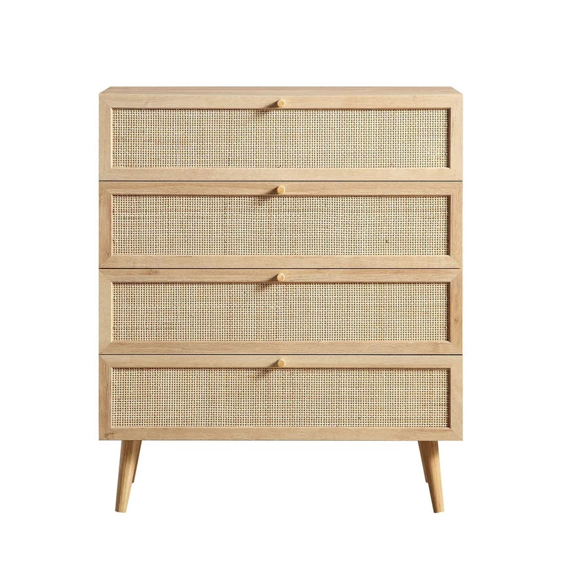 Wood & Cane Chest of Drawers for Bedroom - Rissaa