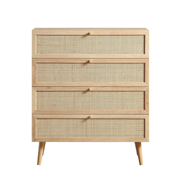 Wood & Cane Chest of Drawers for Bedroom - Rissaa