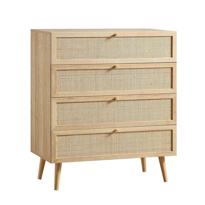 Wood & Cane Chest of Drawers for Bedroom - Rissaa