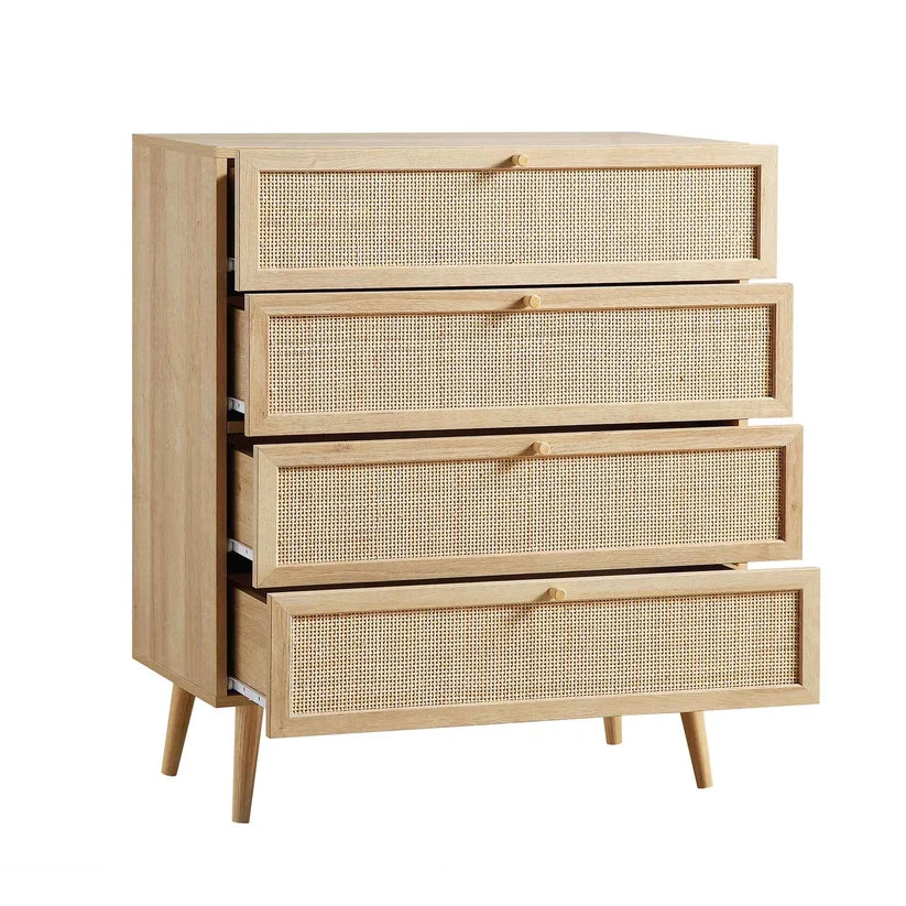 Wood & Cane Chest of Drawers for Bedroom - Rissaa