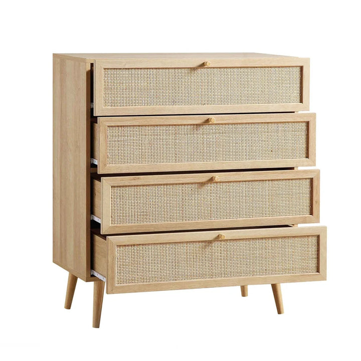 Wood & Cane Chest of Drawers for Bedroom - Rissaa