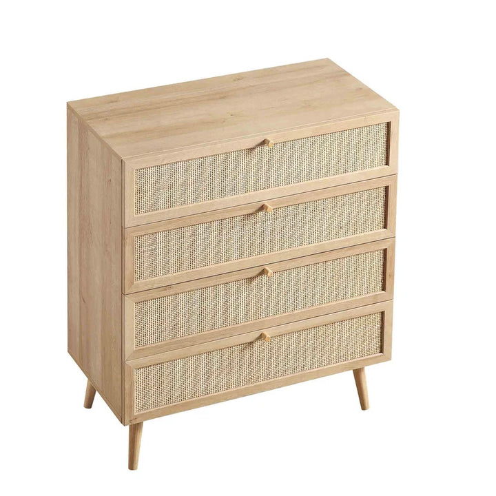 Wood & Cane Chest of Drawers for Bedroom - Rissaa