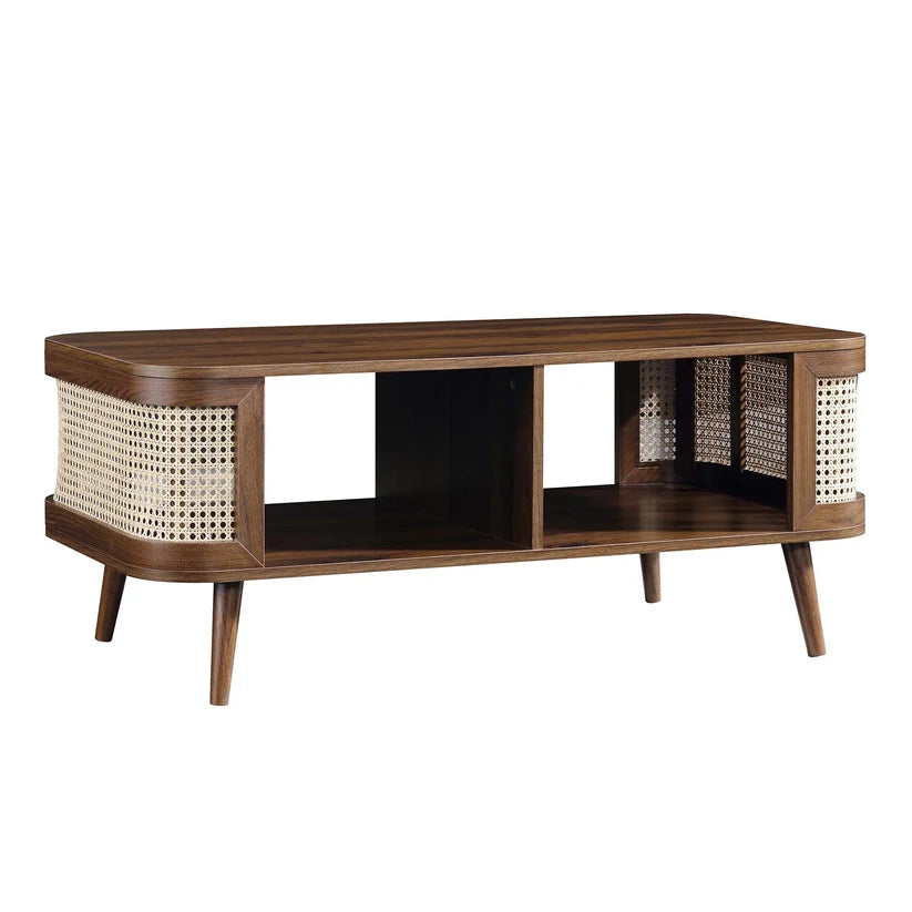 Wood & Cane Coffee Table for Living Room - Fizzaa