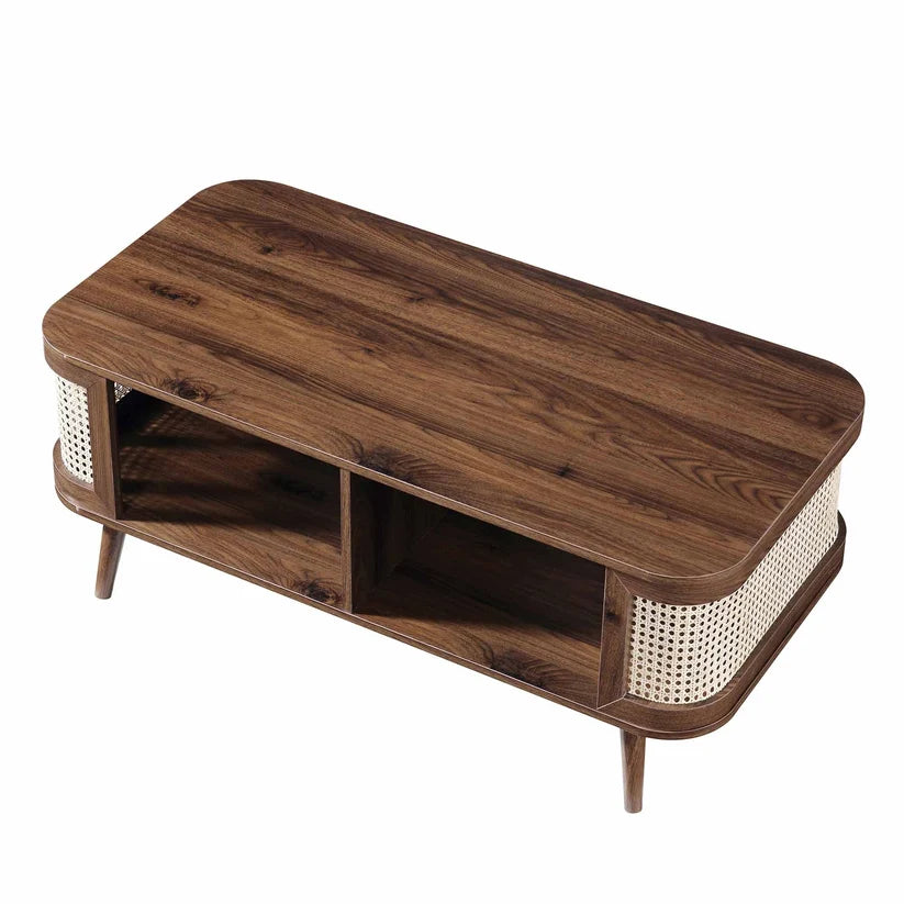 Wood & Cane Coffee Table for Living Room - Fizzaa