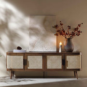 Rattan Wooden Console Table TV Unit - Elayaa