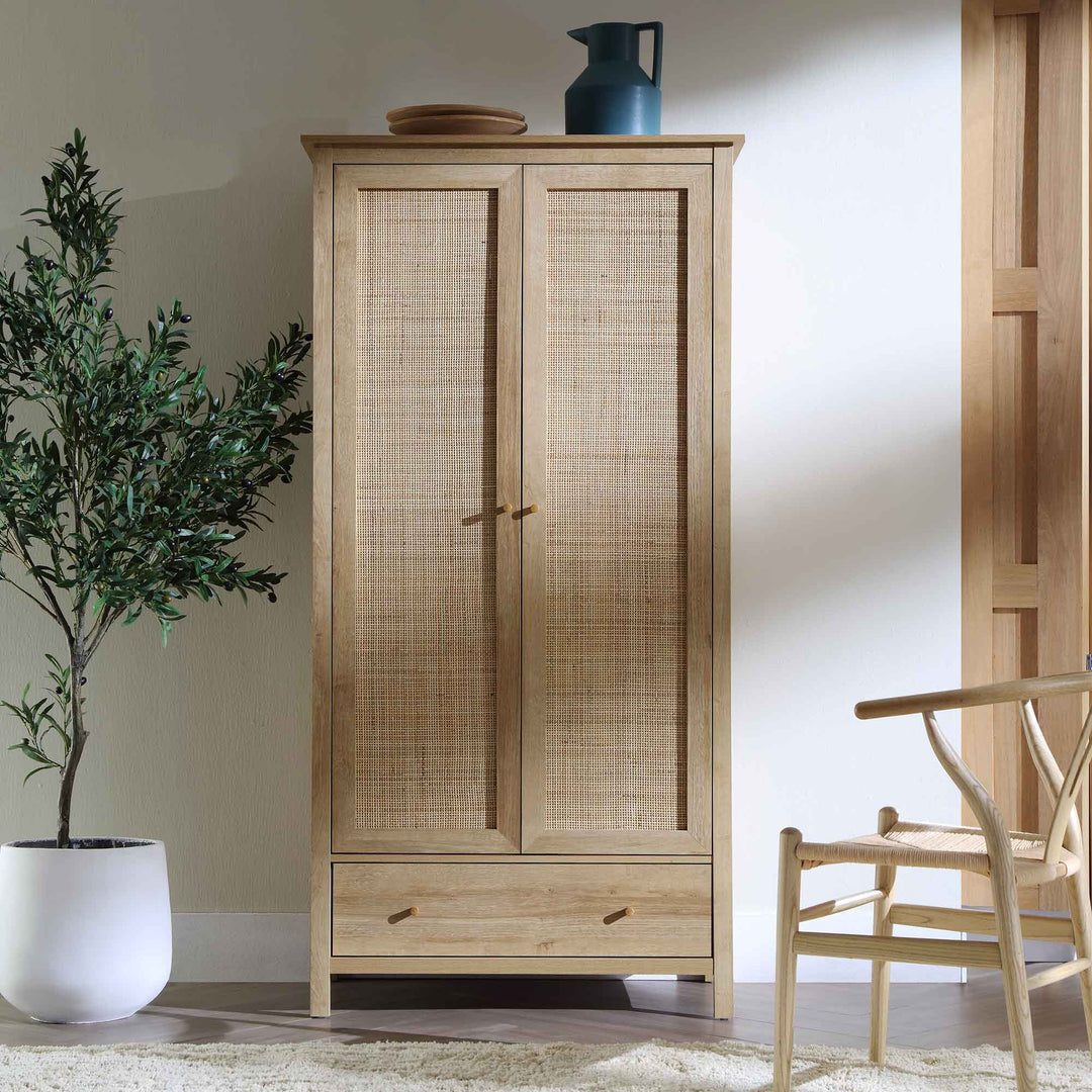 Wooden Rattan Wardrobe - Elisa