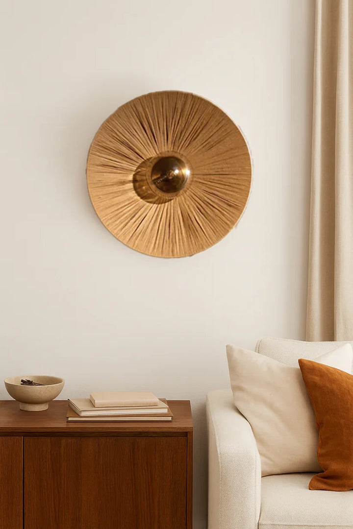Raffia Wall Lamp for Living Room | Metal Wall Light - Orlan