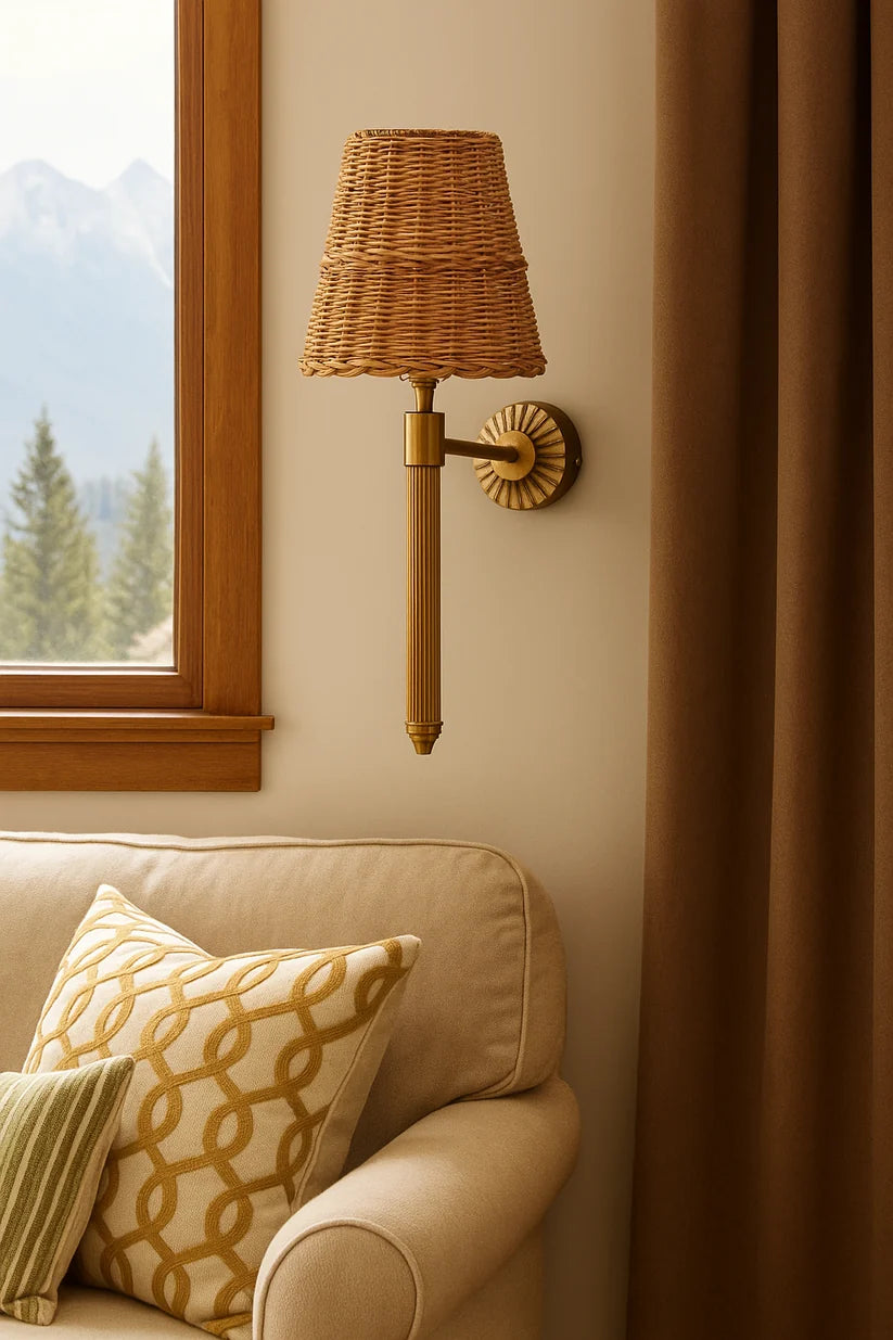 Wicker Wall Light for Study Room | Cane Wall Lamp- Everardoby