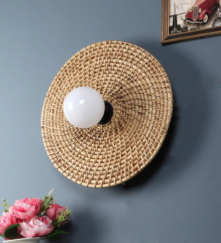 Rattan Wall Sconce for Bedroom | Cane Wall Lamp - Pryston