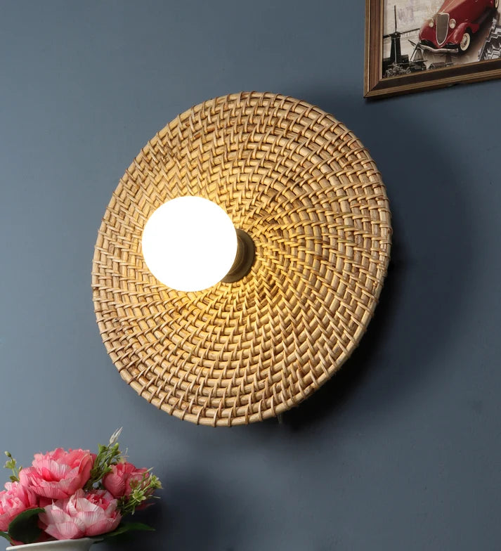 Rattan Wall Sconce for Bedroom | Cane Wall Lamp - Pryston