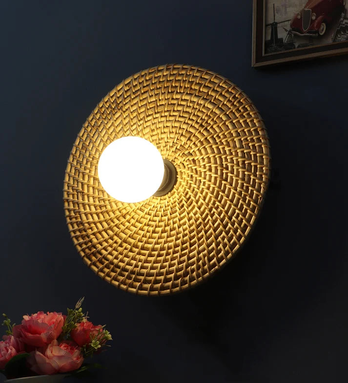Rattan Wall Sconce for Bedroom | Cane Wall Lamp - Pryston