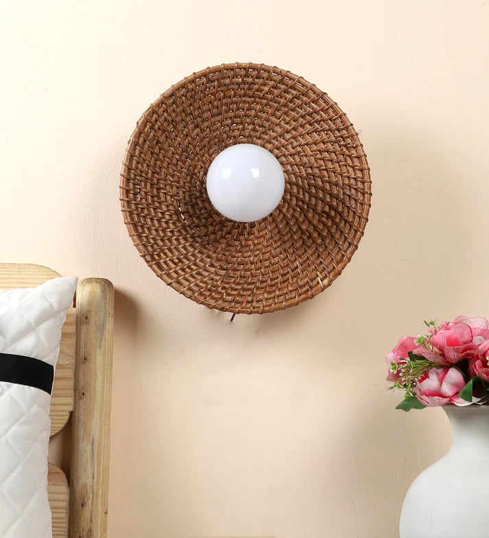 Rattan Wall Lamp for Bathroom | Cane Wall Light - Lucanby