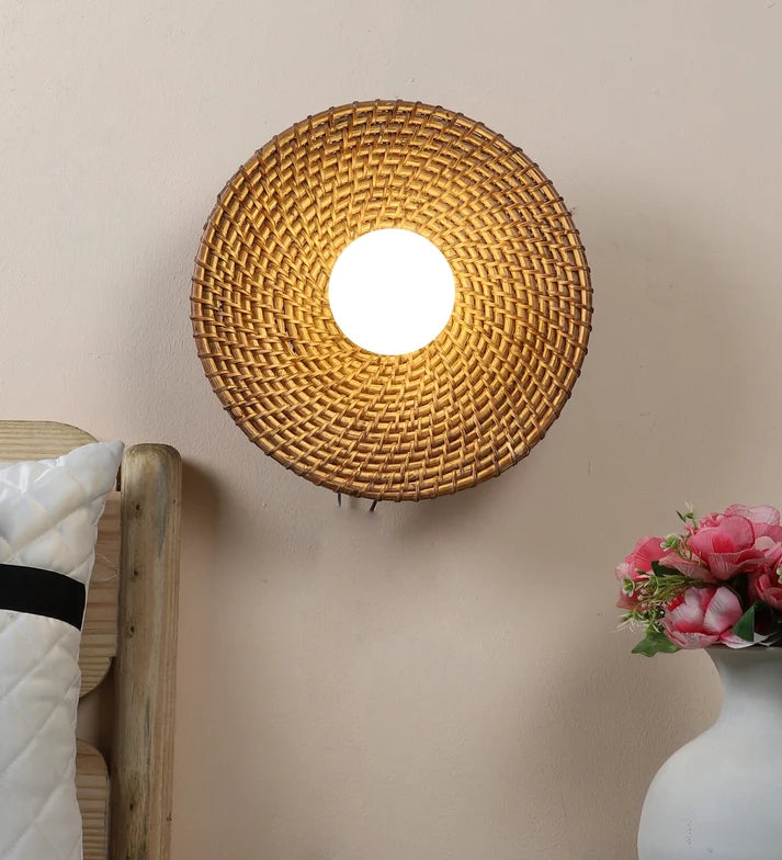 Rattan Wall Lamp for Bathroom | Cane Wall Light - Lucanby