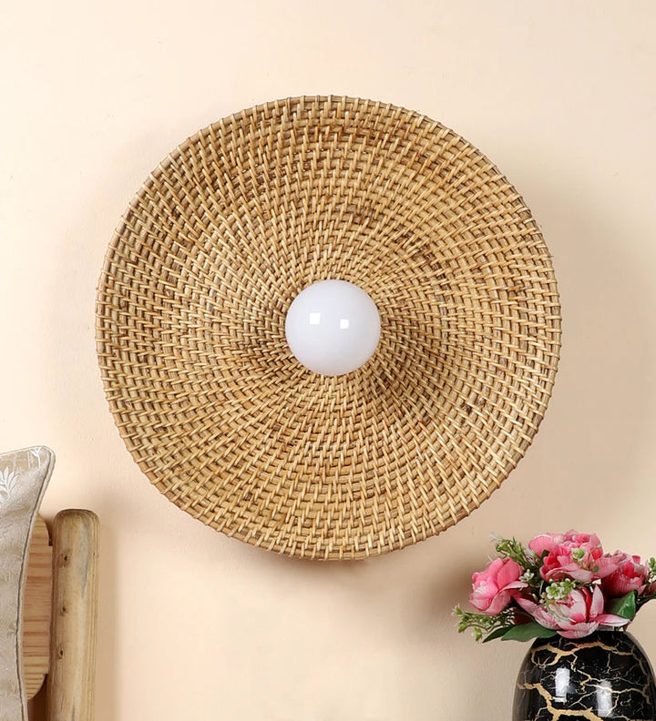 Cane Wall Sconce for Study Room | Wicker Wall Lamp - Kingston