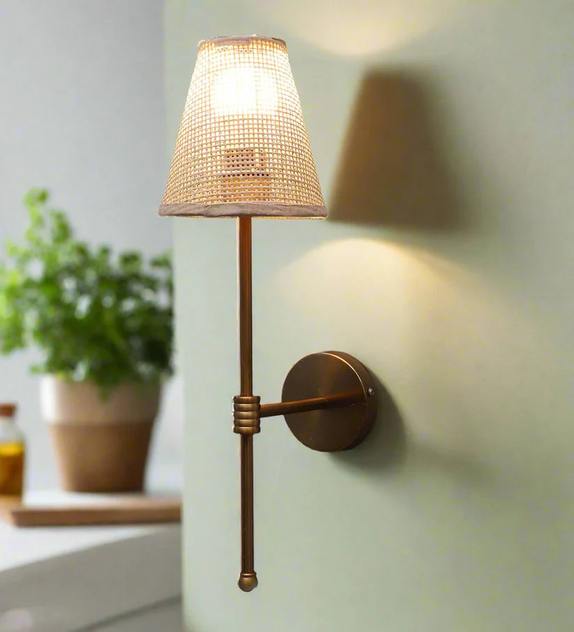 Cane Wall Sconce for Study Room | Rattan Wall Light - Kensley