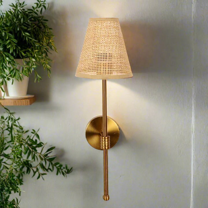 Cane Wall Sconce for Study Room | Rattan Wall Light - Kensley